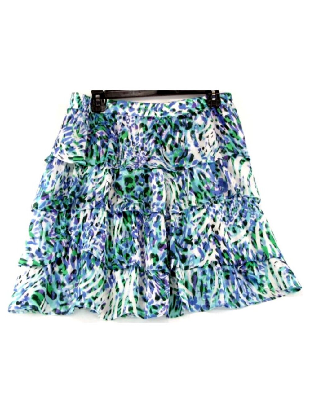 SALE! Abstract Ruffle Flare Blue Green Midi Knee Skirt